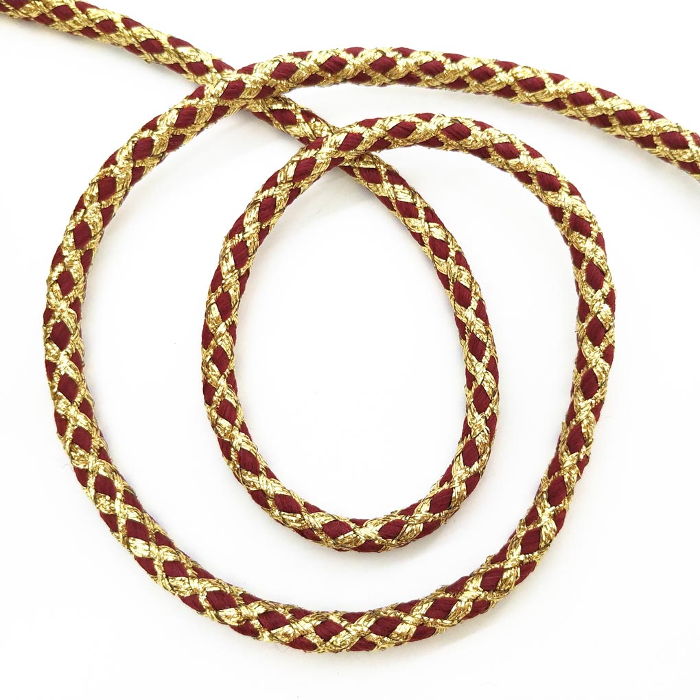 881218724-8 Шнур кручений металізований, золото + бордо - Зображення 1