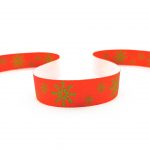 Стрічка з друком святкова сніжинки червоні зелені