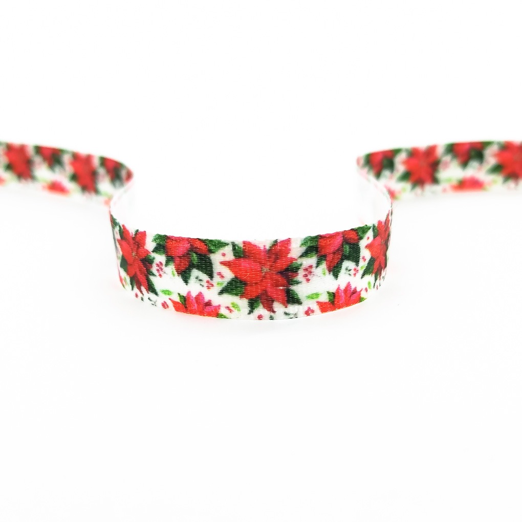 str-4 Стрічка з друком атласна новорічна 8147356/10 червоні квіти