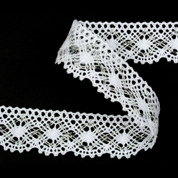 82231_10087-4 Мереживо 82231 10087, біле + срібло, 32 мм - Зображення 1