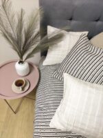 Покривало декоративне з льону, 3D-тканина в чорно-білу смужку, індивідуальний пошив - Зображення 4