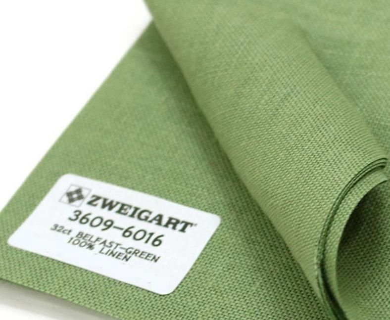 3609-6016 Тканина Белфаст Belfast 3609/6016, Zweigart, зелена - Зображення 1